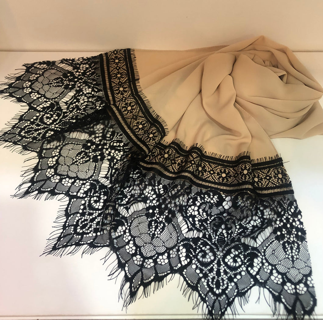 SHAWLS~Lux Chiffon wt Soft French Lace